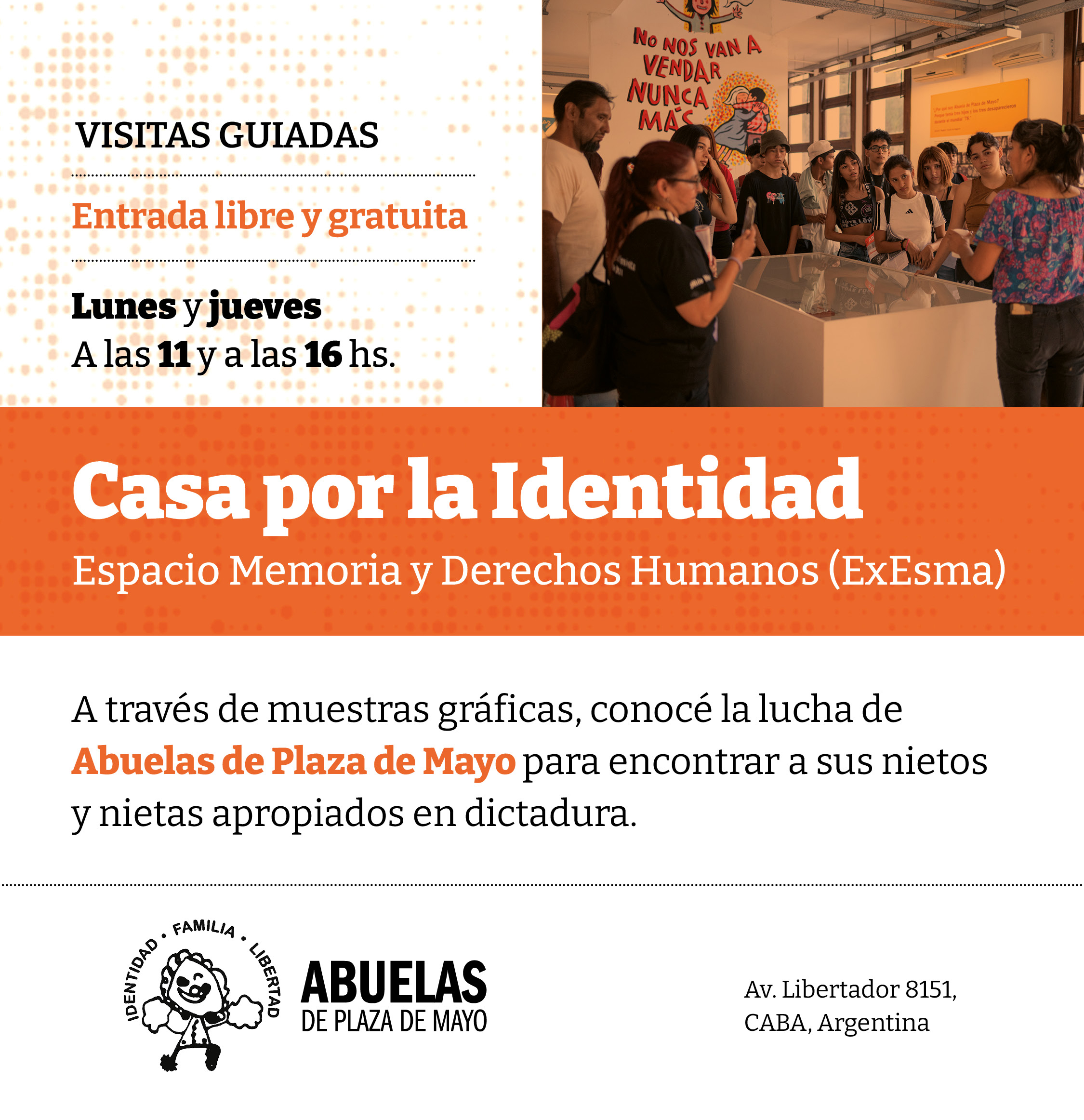 Visitas guiadas gratuitas en Casa por la Identidad del Espacio para la Memoria (ex ESMA)